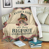 Just A Girl Who Loves Bigfoot And Has Tattoos Fleece Blanket