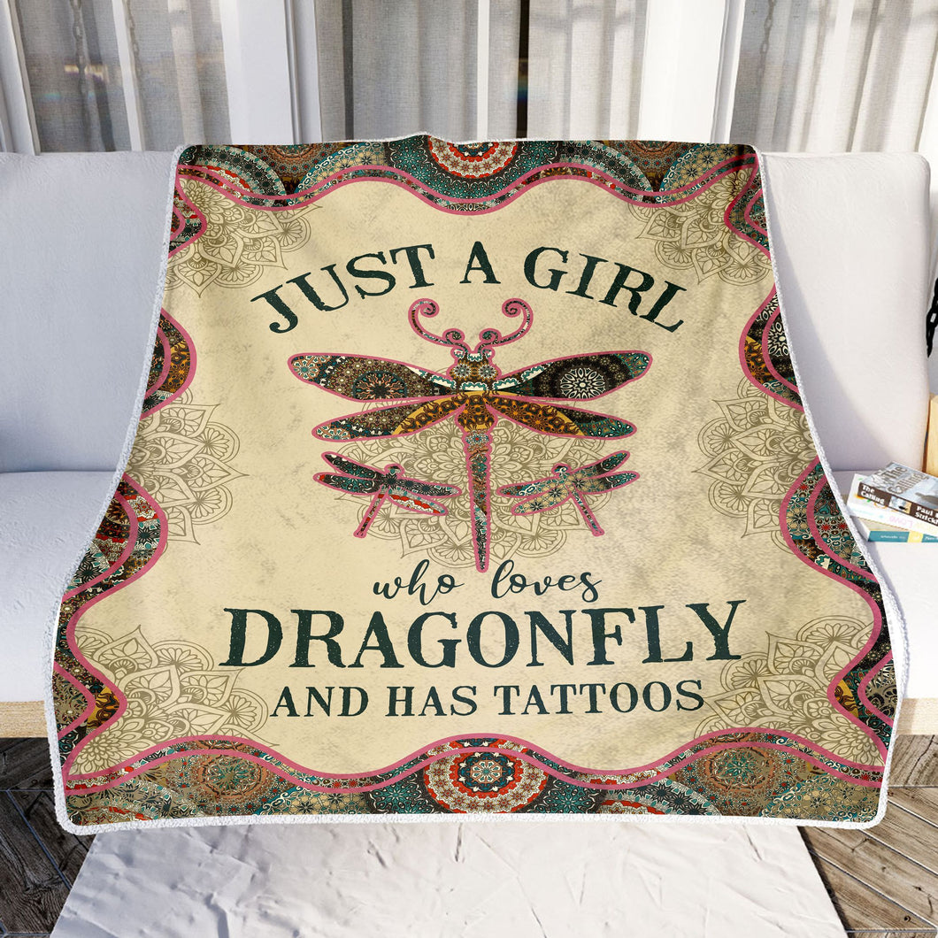 Just A Girl Who Loves Dragonfly And Has Tattoos Fleece Blanket