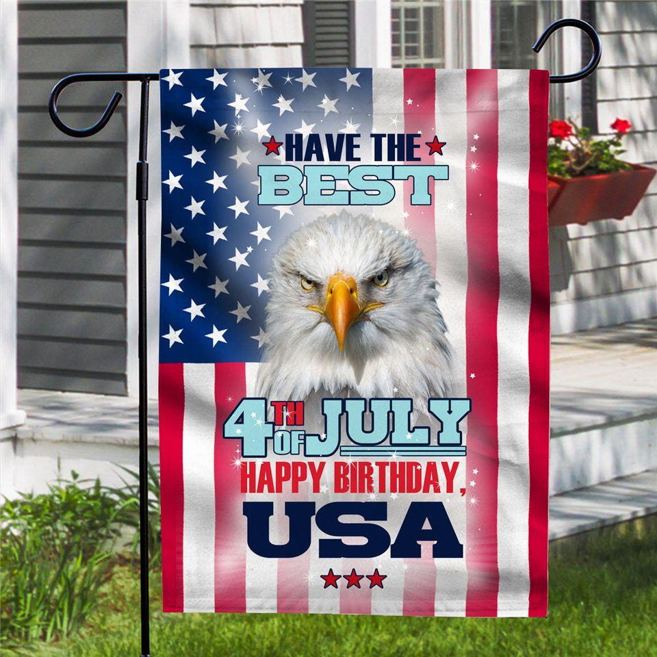 4Th July Happy Birthday Usa Eagle Flag | Garden Flag | Double Sided House Flag | Indoor Outdoor Decor