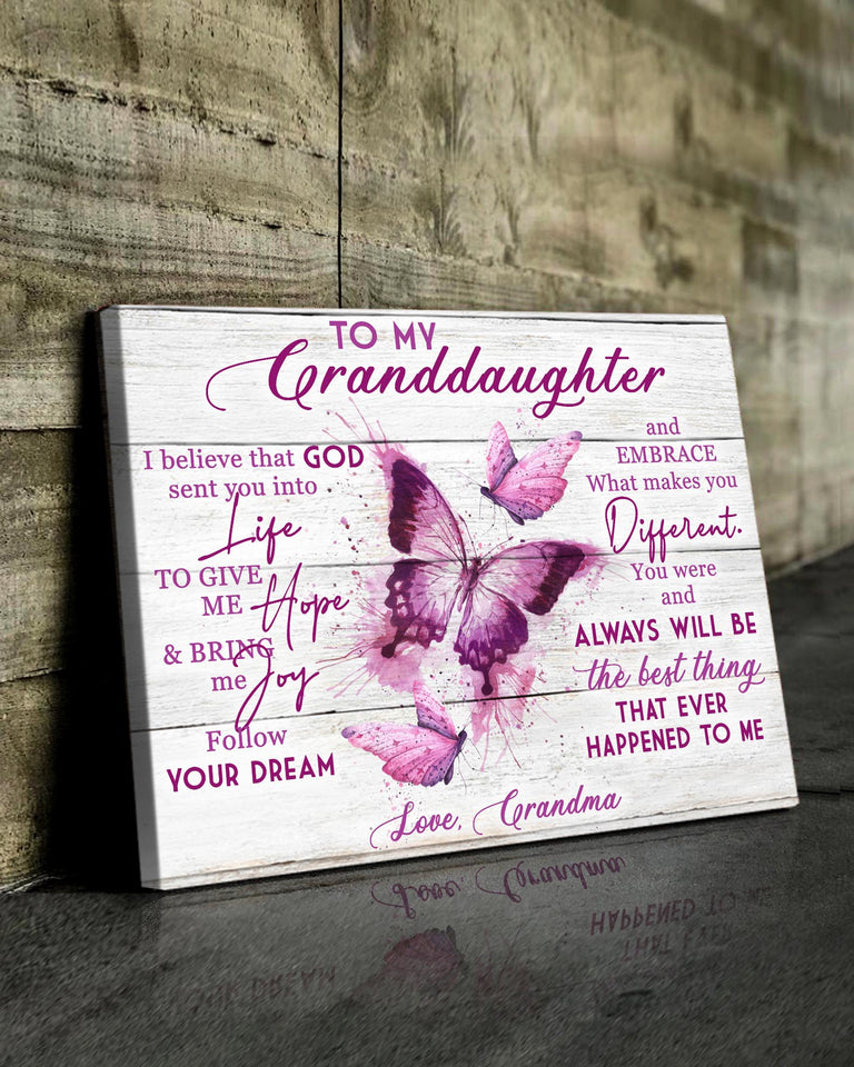 To My Granddaughter Butterfly Canvas Poster Gift For Granddaughter