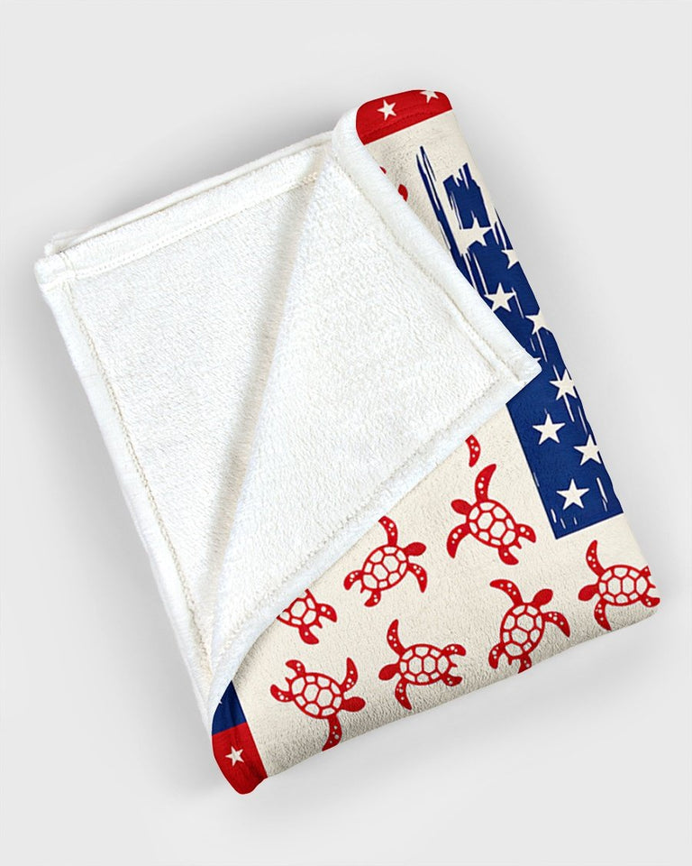 Fleece Blanket America Flag Turtles Personalized Custom Name Date Fleece Blanket Print 3D, Unisex, Kid, Adult | Gift For Turtles Lover - Love Mine Gifts