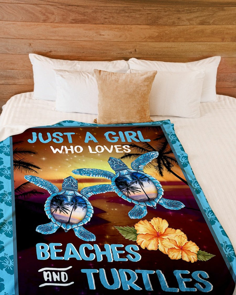 Fleece Blanket Just A Girl Who Loves Beaches And Turtles Fleece Blanket Print 3D, Unisex, Kid, Adult | Gift For Turtles Lover - Love Mine Gifts