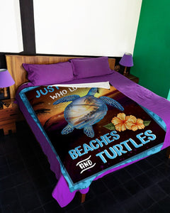 Fleece Blanket Just A Girl Who Loves Beaches And Turtles Fleece Blanket Print 3D, Unisex, Kid, Adult | Gift For Turtles Lover - Love Mine Gifts