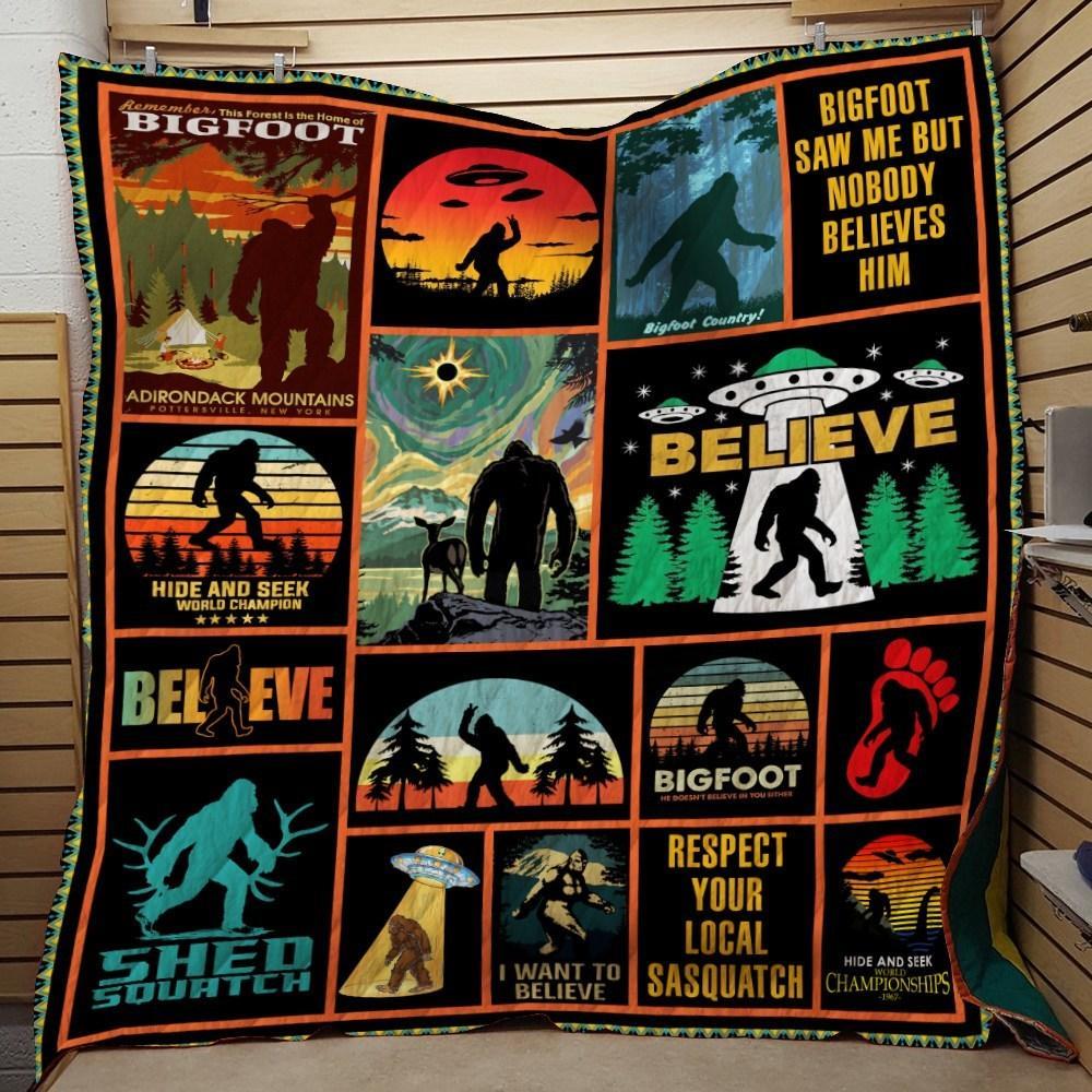 Fleece Blanket Camping Bigfoot Believe Ufo Fleece Blanket Print 3D, Unisex, Kid, Adult - Love Mine Gifts