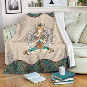 Fleece Blanket Yoga Girl Namaste With Mandala Tattoo Peace Of Mind Gift For Yogis Personalized Custom Name Date Fleece Blanket Print 3D, Unisex, Kid, Adult - Love Mine Gifts