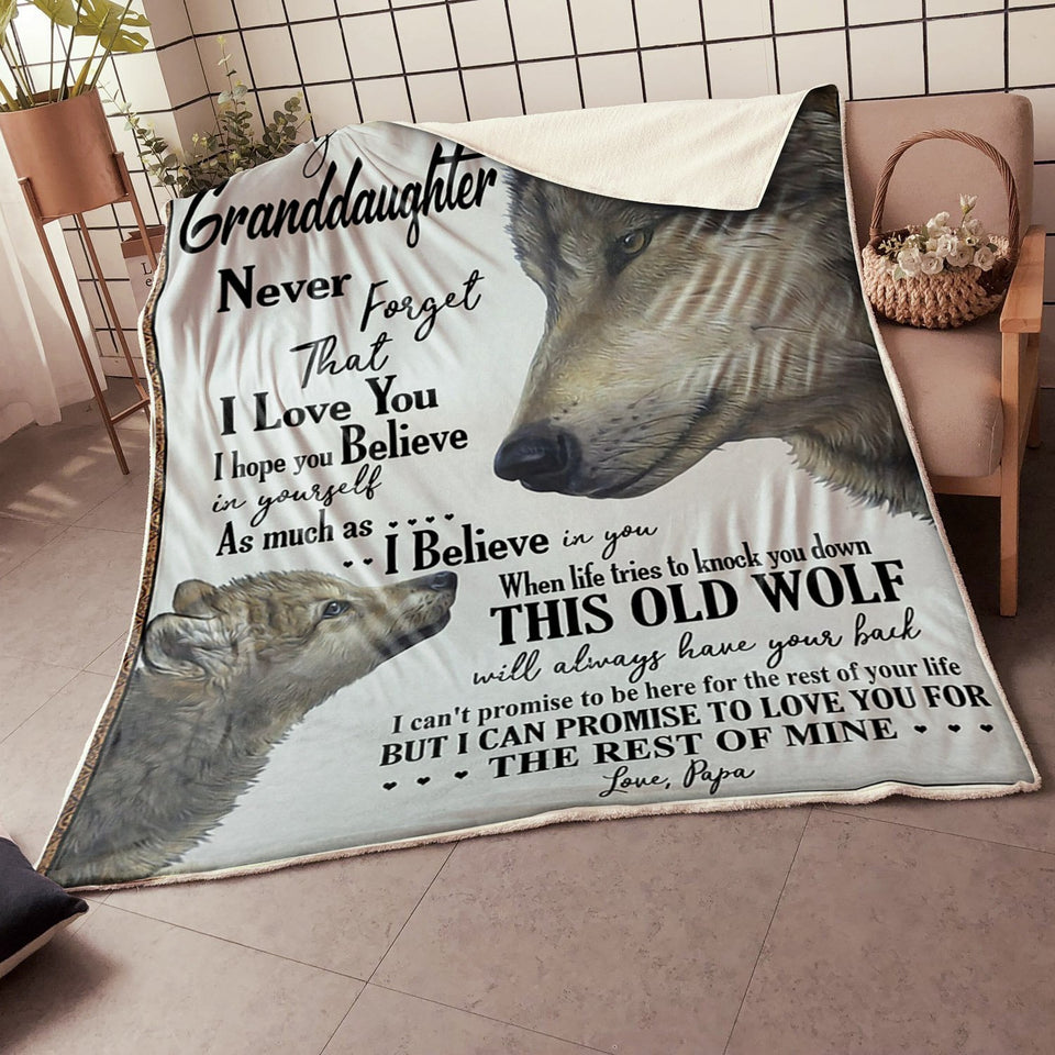 Fleece Blanket My Grandson Wolf Believe In Yourself Gift From Papa Personalized Custom Name Text Fleece Blanket Print 3D, Unisex, Kid, Adult - Love Mine Gifts