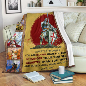 My Son Warrior You Are Braver Stronger Smarter Loved More Than You Know Fleece Blanket