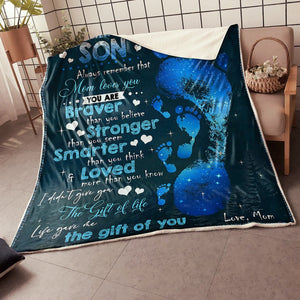 My Amazing Son Foot Print The Gift Of You Gift From Mom Fleece Blanket