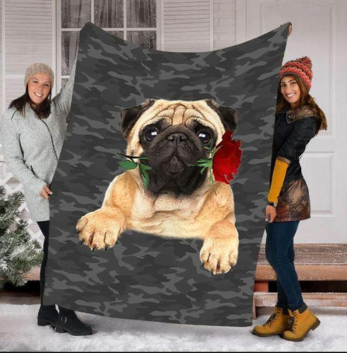 Pug Dog Rose Dog Lovers Gift Fleece Blanket