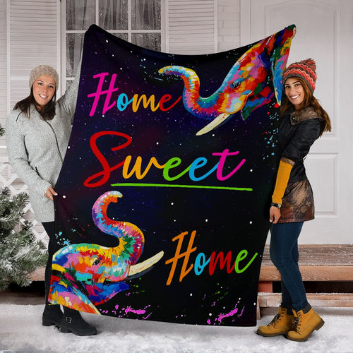 Fleece Blanket Elephant Home Sweet Home Personalized Custom Name Date Fleece Blanket Print 3D, Unisex, Kid, Adult - Love Mine Gifts
