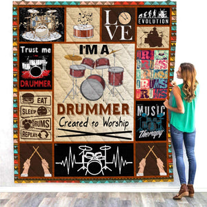 I Am A Drummer Created To Worship Gift Fleece Blanket