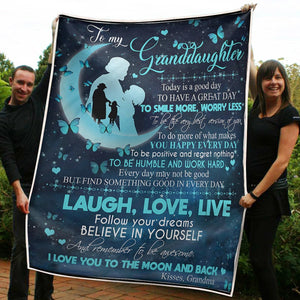 To My Granddaughter Butterfly Moon Follow Your Dream Gift From Grandma Fleece Blanket