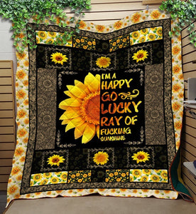 Fleece Blanket I Am A Happy Go Lucky Ray Of Fcking Sunshine Sunflower Hippie Fleece Blanket Print 3D, Unisex, Kid, Adult - Love Mine Gifts