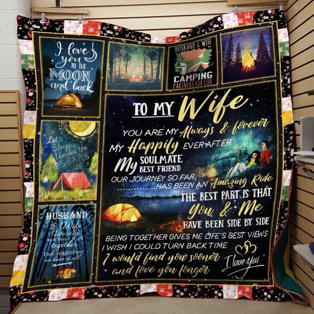 Camping To My Wife Dark Background Fleece Blanket