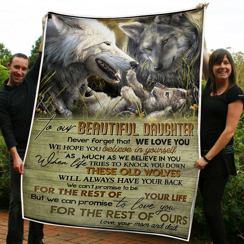 To My Daughter Wolf Family Believe In Yourself Gift From Mom And Dad Fleece Blanket