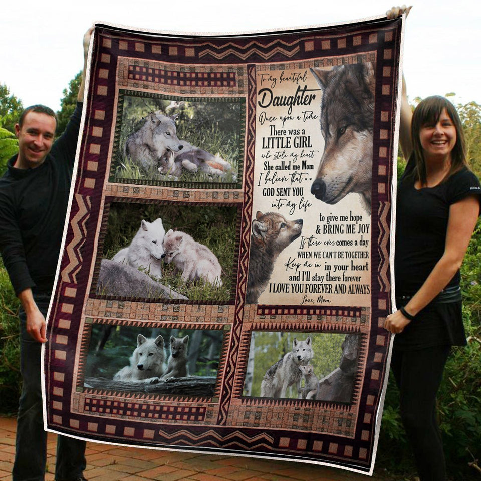 To My Daughter Wolf Keep Me In Your Heart Gift From Mom Fleece Blanket
