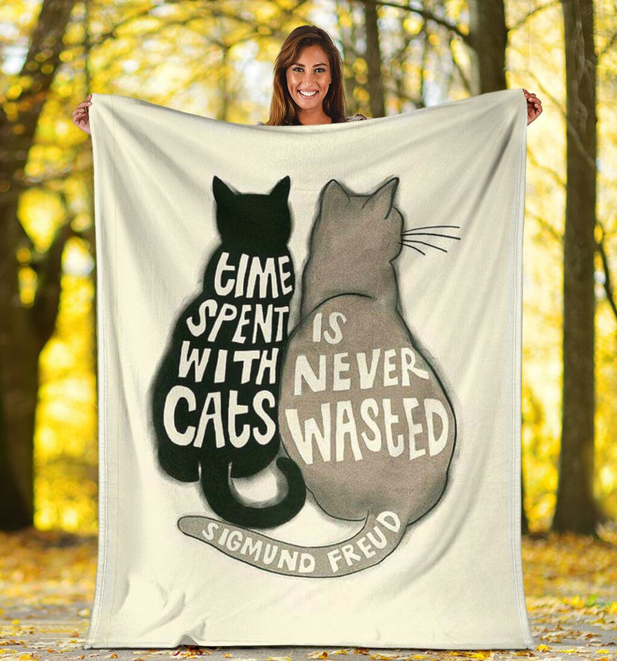 Fleece Blanket Time Spent With Cats Is Never Wasted Personalized Custom Name Date Fleece Blanket Print 3D, Unisex, Kid, Adult - Love Mine Gifts