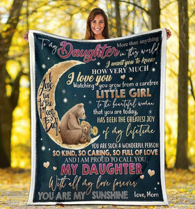 To My Daughter I Love You To The Moon And Back Fleece Blanket
