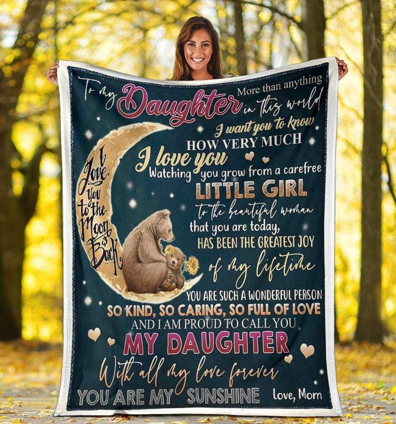 To My Daughter I Love You To The Moon And Back Fleece Blanket