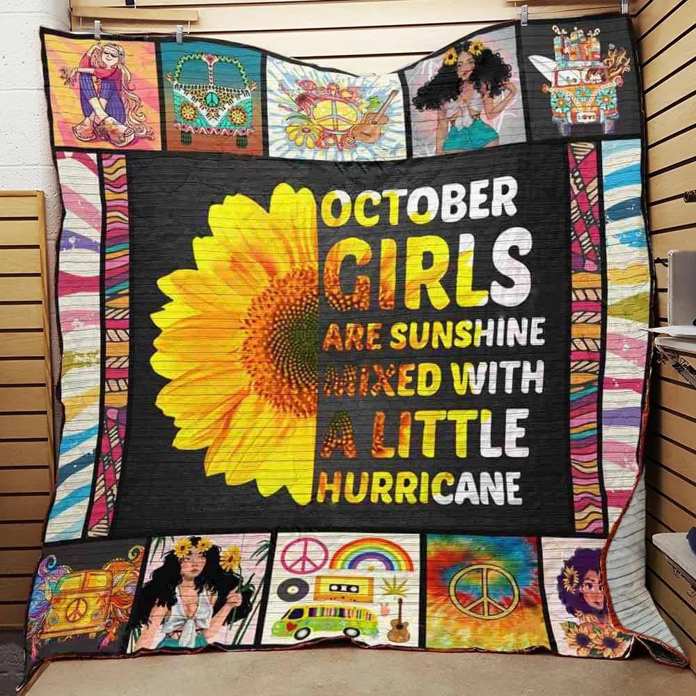 Fleece Blanket October Girls Are Sunshine Mixed With A Little Hurricane Fleece Blanket Print 3D, Unisex, Kid, Adult - Love Mine Gifts