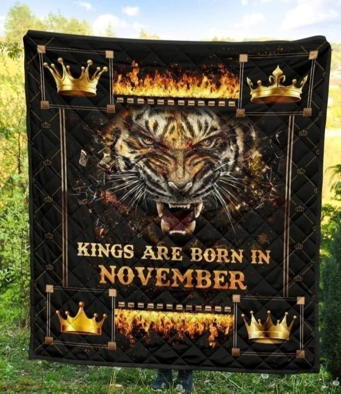 Kings Are Born In November Tiger Fleece Blanket