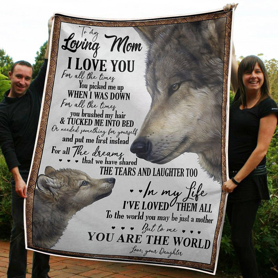 To My Mom Wolves You Are The World Gift From Children Fleece Blanket