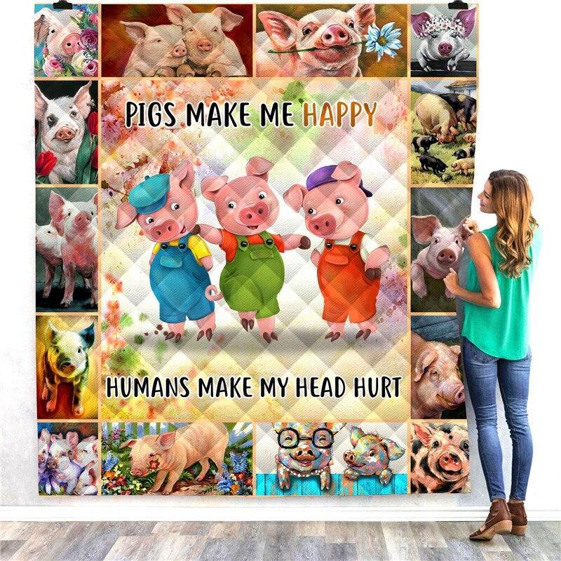 Pigs Make Me Happy Human Make My Head Hurt Fleece Blanket