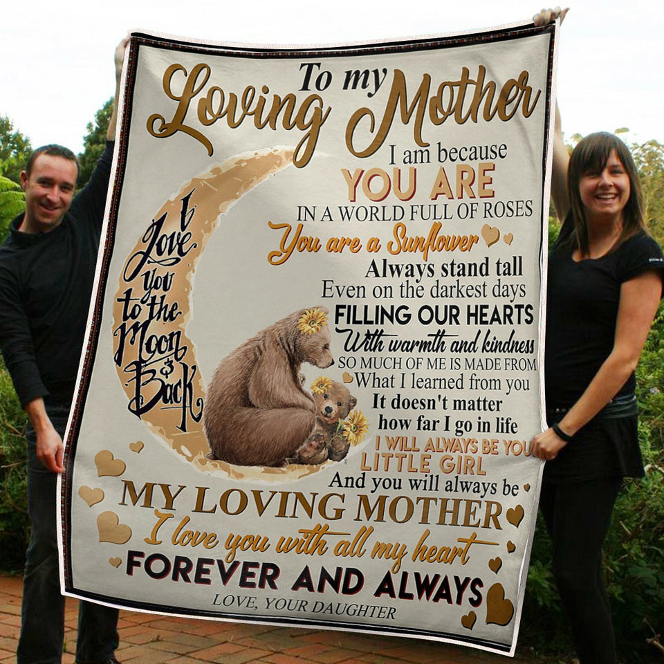 To My Mom Bears & Sunflower I Love You To The Moon And Back Gift From Daughter Fleece Blanket