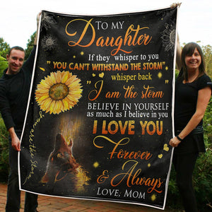 To My Daughter Sunflower & Wolf You Are The Storm Gift From Mom Fleece Blanket
