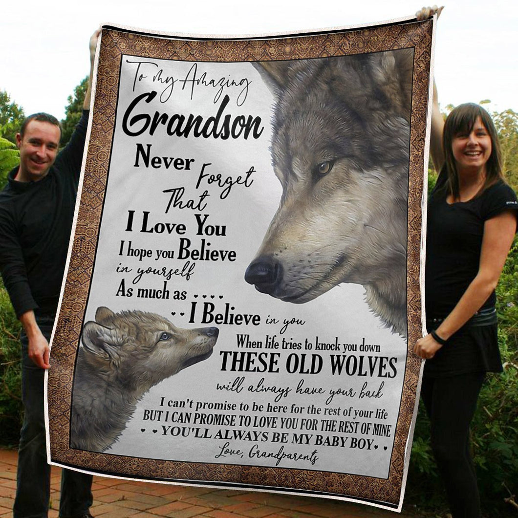 To My Granddaughter These Old Wolves Will Always Have Your Back Gift From Grandparents Fleece Blanket