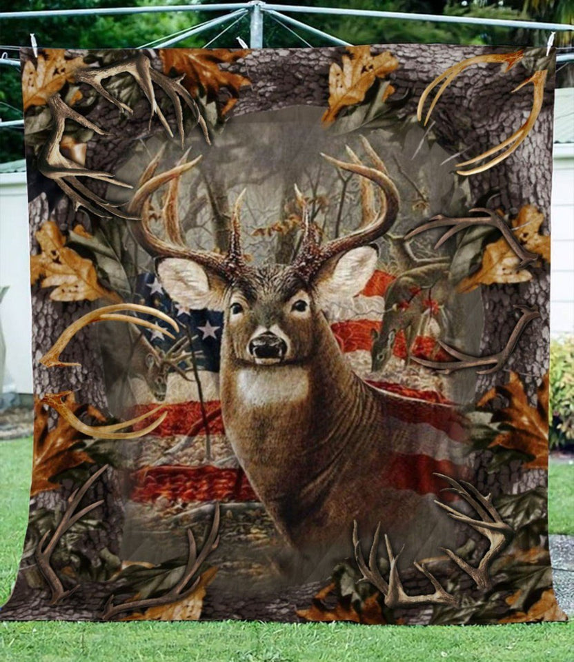 Fleece Blanket Deer Hunting America Flag Personalized Custom Name Date Fleece Blanket Print 3D, Unisex, Kid, Adult - Love Mine Gifts