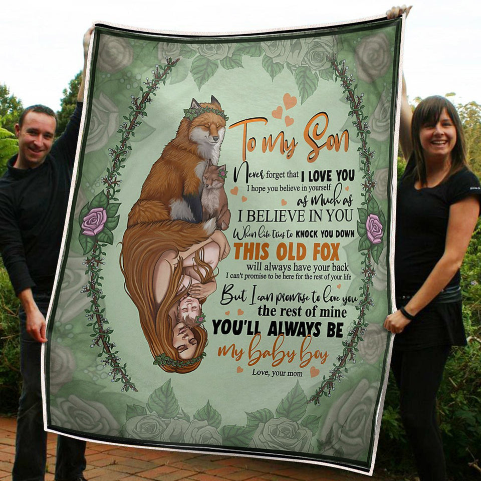 To My Son Baby Boy This Old Fox Always Have Your Back Gift From Mom Fleece Blanket