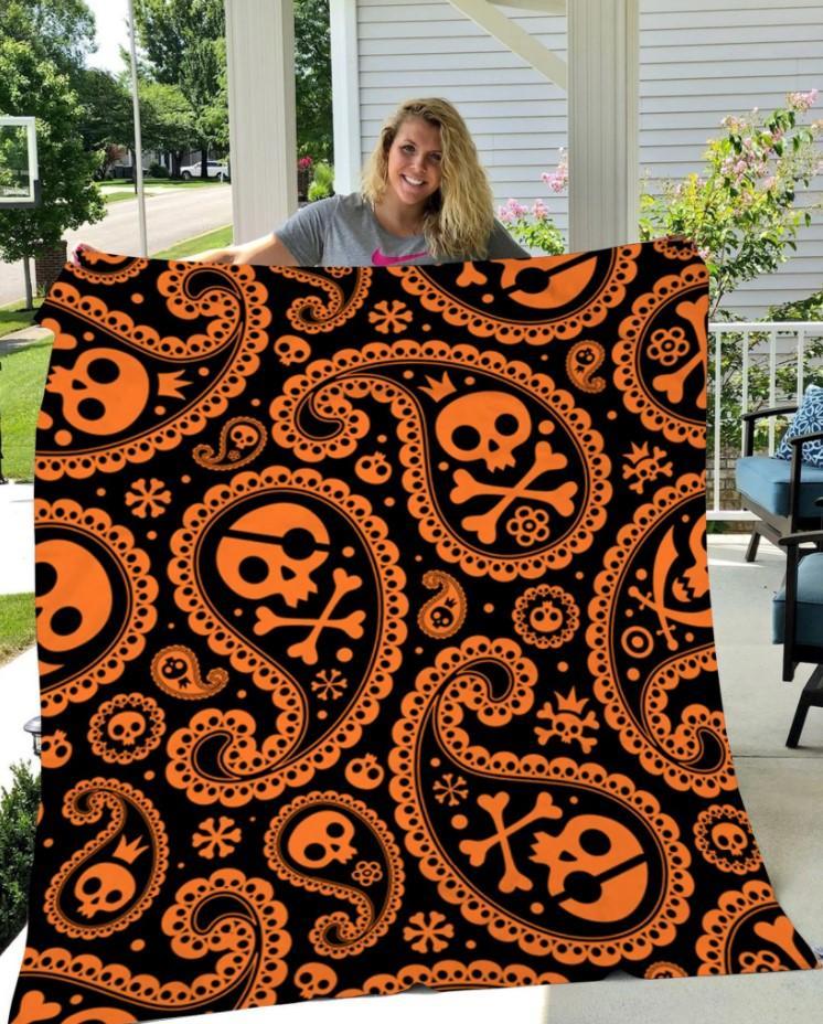 Skull Halloween Pattern Gift Fleece Blanket