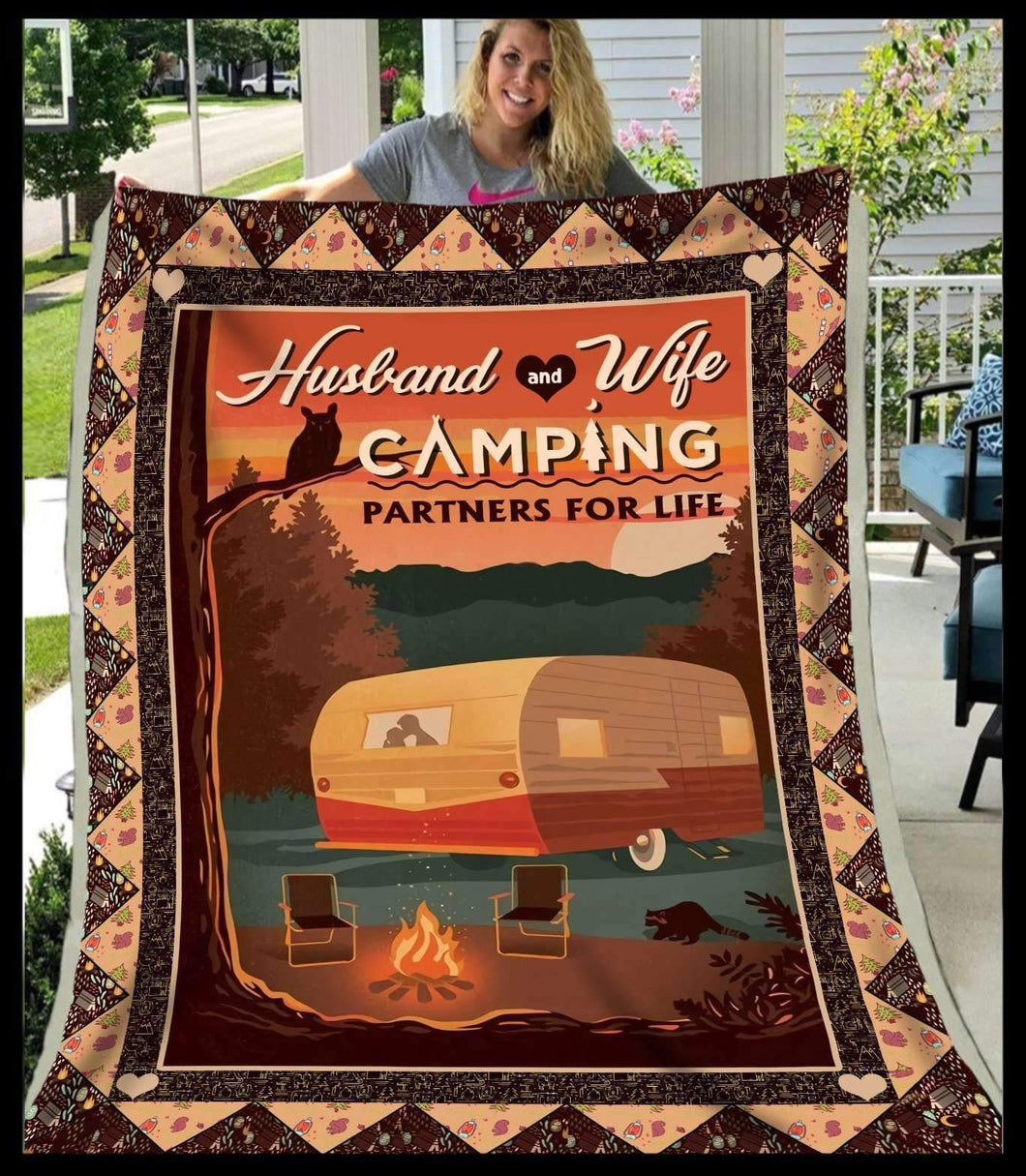 Fleece Blanket Husband And Wife Camping Partners For Life Fleece Blanket Print 3D, Unisex, Kid, Adult - Love Mine Gifts