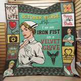 October Nurse I Am An Iron Fist In A Velvet Glove Fleece Blanket