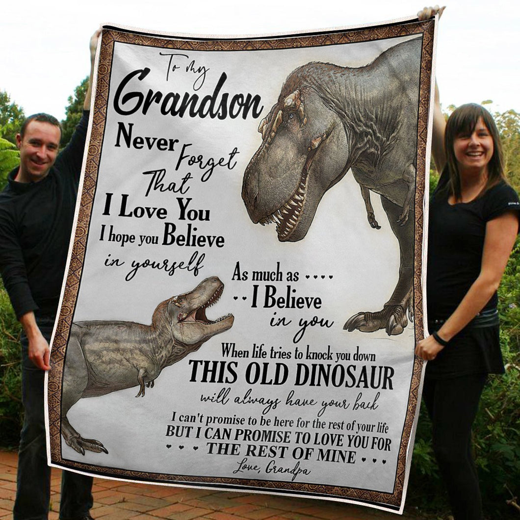 To My Grandson Old Dinosaur Always Have Your Back Gift From Grandpa Fleece Blanket