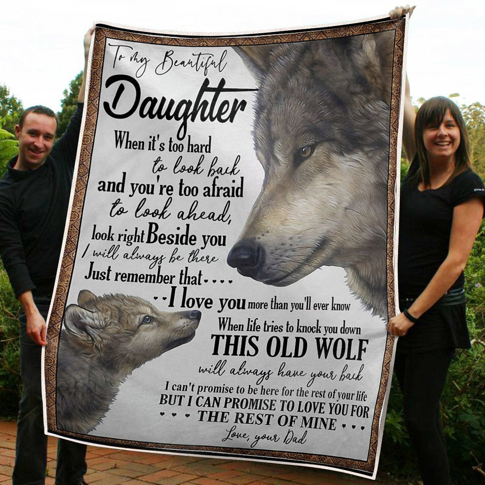 To My Daughter Wolf Always Have Your Back Gift From Dad Fleece Blanket