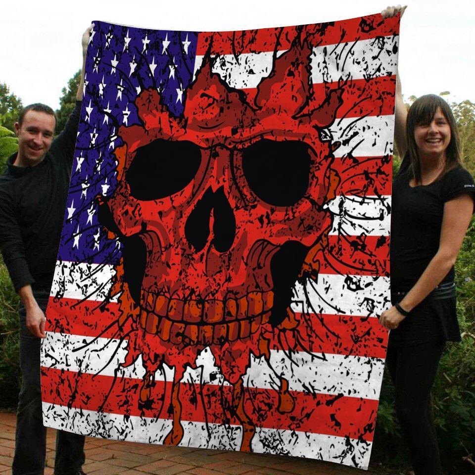 Fleece Blanket Skull Flag Gift Personalized Custom Name Date Fleece Blanket Print 3D, Unisex, Kid, Adult - Love Mine Gifts