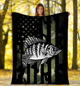 Crap Fishing Us Flag Camo Gift Fleece Blanket