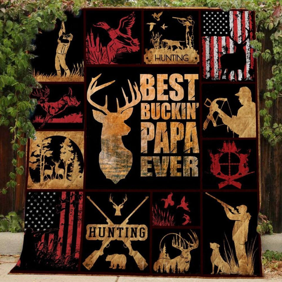 Fleece Blanket Hunting Deer Best Buckin Papa Ever Fleece Blanket Print 3D, Unisex, Kid, Adult - Love Mine Gifts