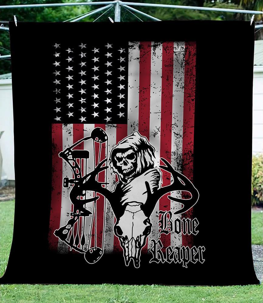 Fleece Blanket Bone Reaper American Flag Hunting Gift Personalized Custom Name Date Fleece Blanket Print 3D, Unisex, Kid, Adult - Love Mine Gifts