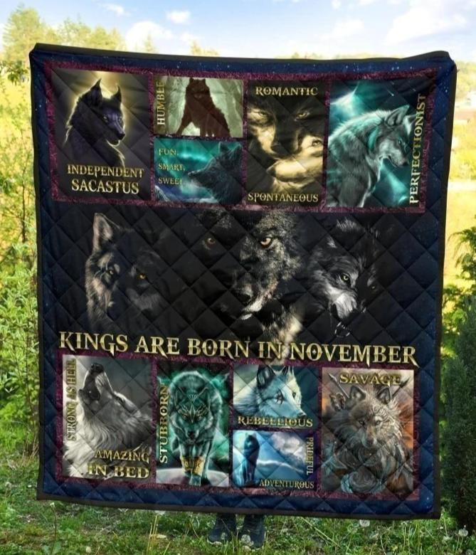 Kings Are Born In November Wolf Fleece Blanket