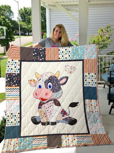 Fleece Blanket Cute Cow Personalized Custom Name Date Fleece Blanket Print 3D, Unisex, Kid, Adult - Love Mine Gifts