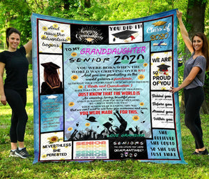 To My Granddaughter Senior 2020 You Were Born When The World Was Grieving Over 9-1 Love Granddma Fleece Blanket