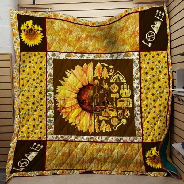 Fleece Blanket Love Camping Sunflower Hippie Fleece Blanket Print 3D, Unisex, Kid, Adult - Love Mine Gifts