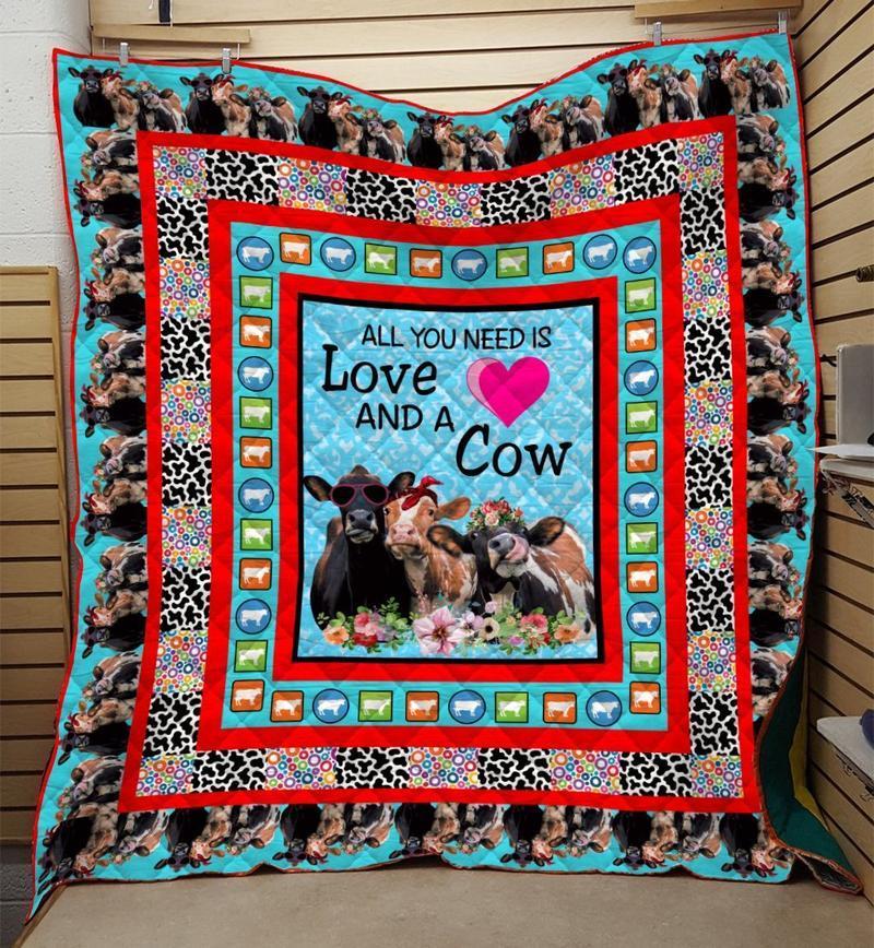Fleece Blanket All You Need Is Love And A Cow Fleece Blanket Print 3D, Unisex, Kid, Adult - Love Mine Gifts