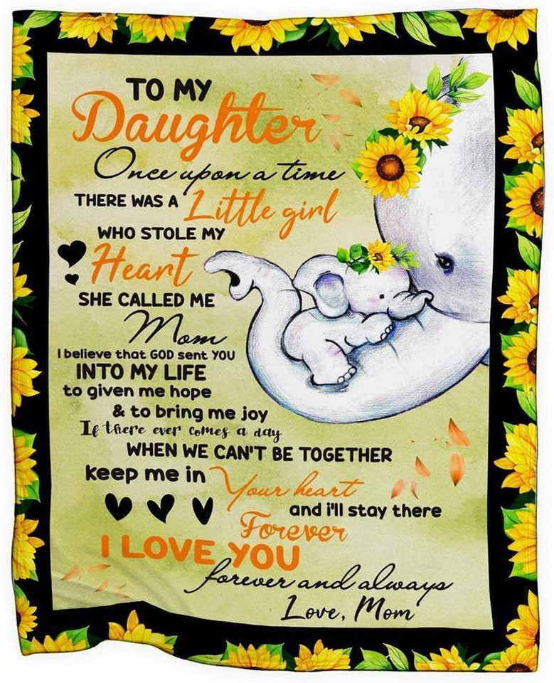 To My Daughter Elephant Sunflower Mom And Daughter Fleece Blanket