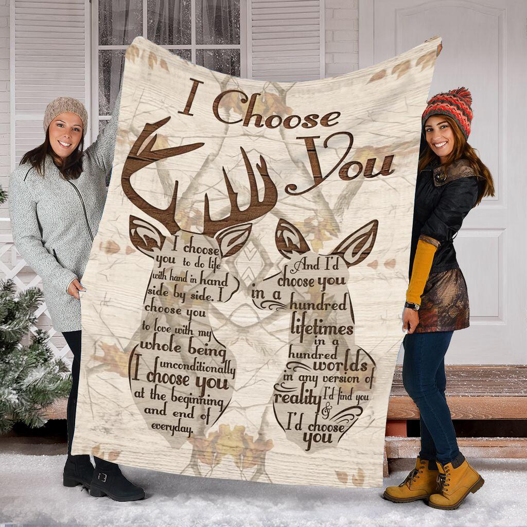 Fleece Blanket Deer Couple I Choose You Gift Personalized Custom Name Date Fleece Blanket Print 3D, Unisex, Kid, Adult - Love Mine Gifts