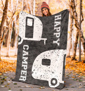 Fleece Blanket Happy Camper Camping Fleece Blanket Print 3D, Unisex, Kid, Adult - Love Mine Gifts