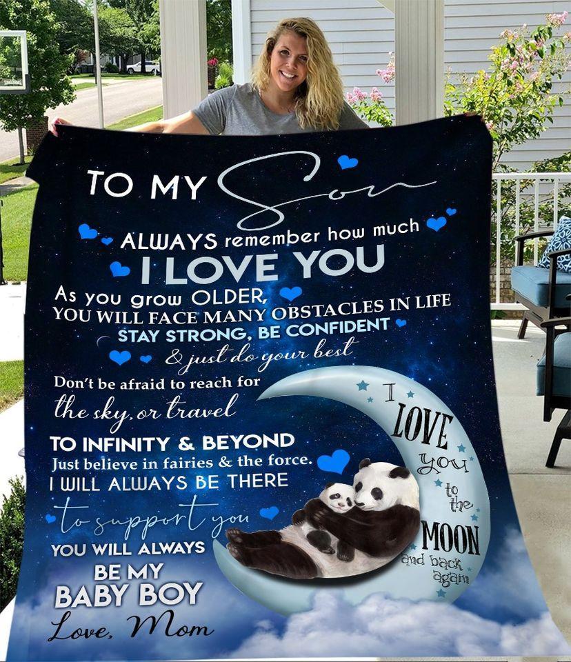 Moon Panda I Love You To The Moon And Back Again To My Son Always Remember How Much I Love You Mom Fleece Blanket